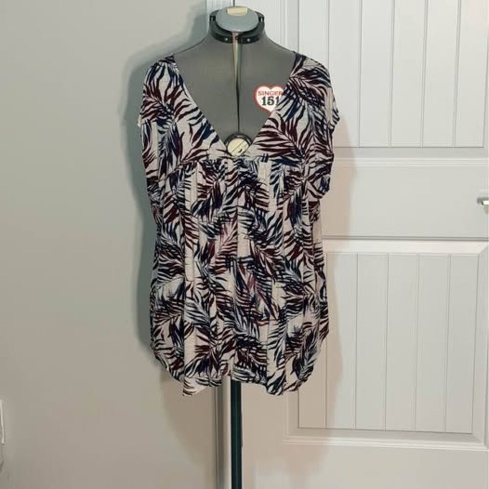 Lucky Brand 3X Tropical Palm Leaf Print V-Neck Top